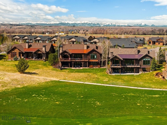 bird's eye view featuring a residential view and a mountain view