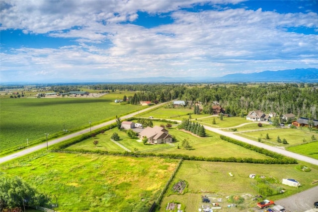 birds eye view of property with a mountain view and a rural view