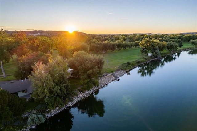 423 Riverview Ct, Great Falls, MT 59404 - aerial view at dusk with a water view