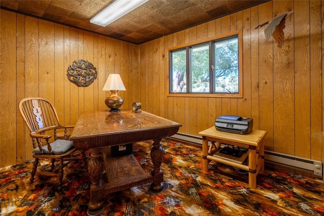 423 Riverview Ct, Great Falls, MT 59404 - living area with a baseboard heating unit and wood walls