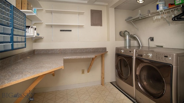 417 Henry Dr, Belgrade, MT 59714 - laundry area featuring electric panel, washing machine and dryer, and light tile patterned floors