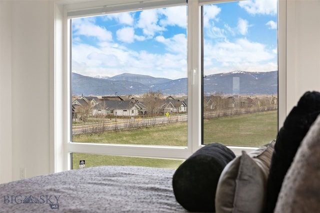 details featuring a mountain view and a residential view