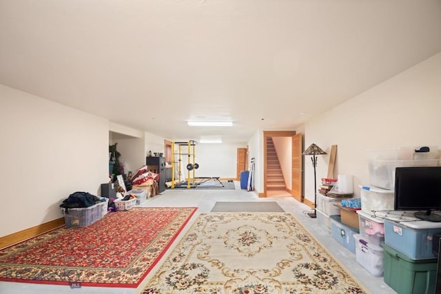 finished basement with stairway