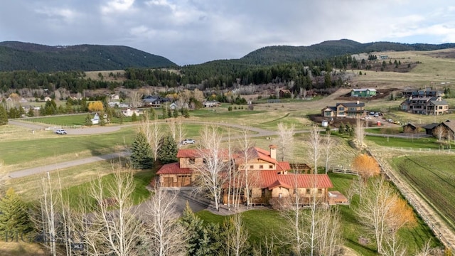 birds eye view of property with a mountain view and a rural view