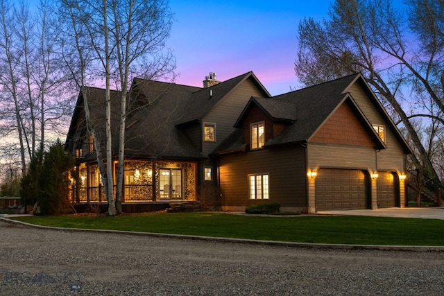 624 Rocking Horse Dr, Bozeman, MT 59718 - craftsman-style home with concrete driveway, a chimney, and a front yard