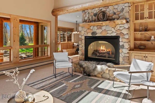 624 Rocking Horse Dr, Bozeman, MT 59718 - living area featuring baseboard heating and a fireplace