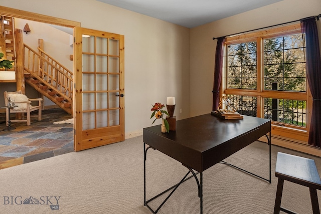 624 Rocking Horse Dr, Bozeman, MT 59718 - office area featuring carpet floors, baseboards, and plenty of natural light