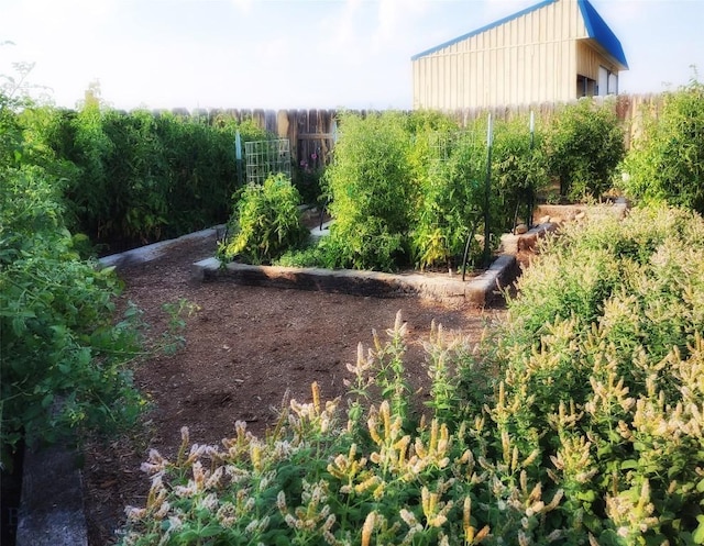 view of yard with a garden and fence