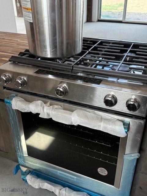 interior details featuring stainless steel range with gas stovetop