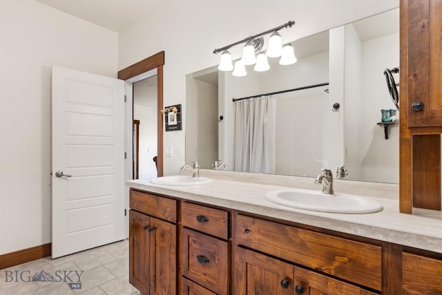 14549 High Flat Rd, Bozeman, MT 59718 - bathroom with double vanity, tile patterned flooring, and a shower with curtain