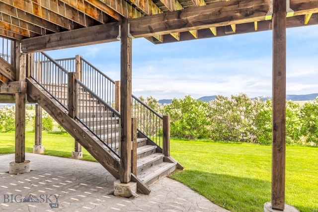 14549 High Flat Rd, Bozeman, MT 59718 - view of patio / terrace featuring stairway and a mountain view