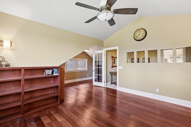 381 Bozeman Trail Rd, Bozeman, MT 59715 - additional living space with french doors, wood finished floors, high vaulted ceiling, baseboards, and ceiling fan