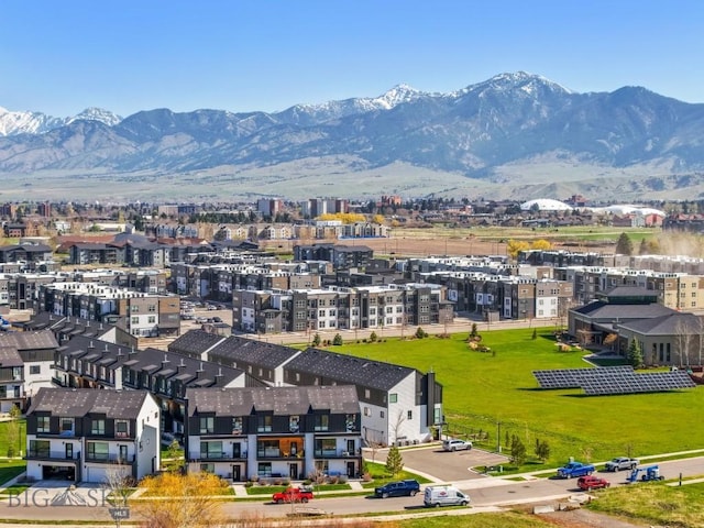 drone / aerial view featuring a mountain view