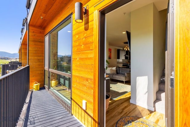 balcony featuring a mountain view