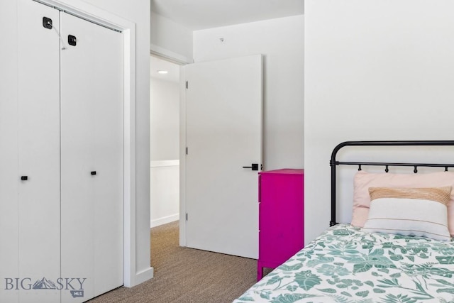 bedroom with carpet and a closet