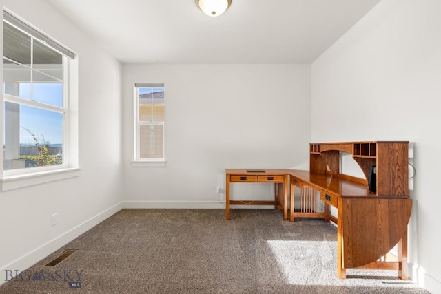carpeted spare room with baseboards and visible vents