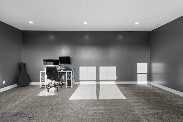 office space with carpet floors, baseboards, and recessed lighting