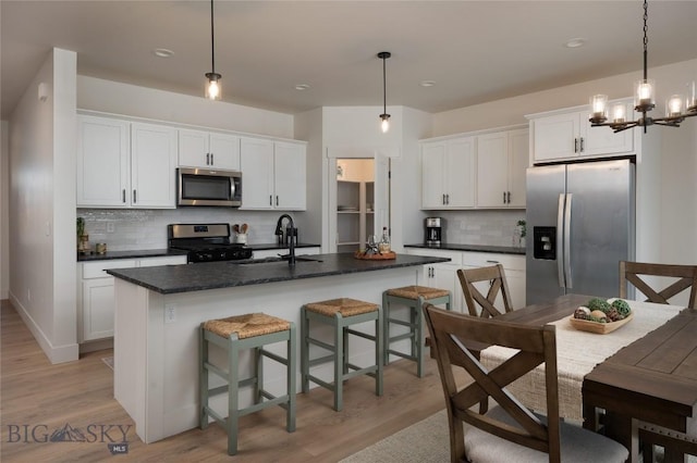 kitchen with white cabinets, backsplash, stainless steel appliances, and a sink