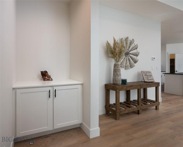 hallway with baseboards and light wood-type flooring