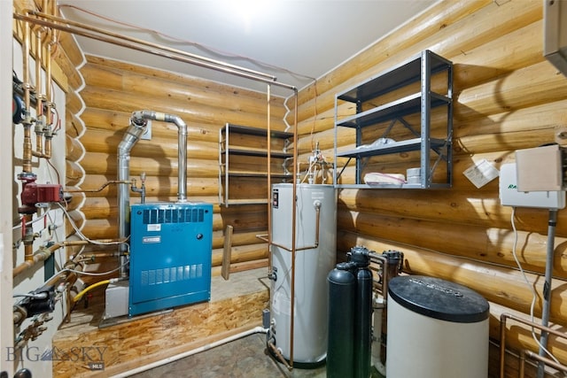 utilities with gas water heater and a heating unit