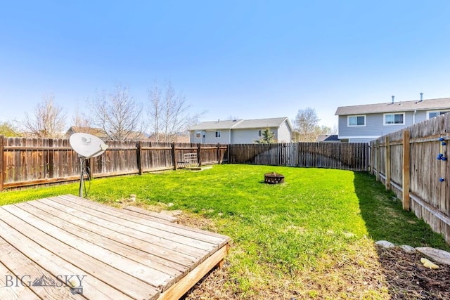 116 Michael Grove Ave, Bozeman, MT 59718 - view of yard with a fenced backyard, an outdoor fire pit, and a deck