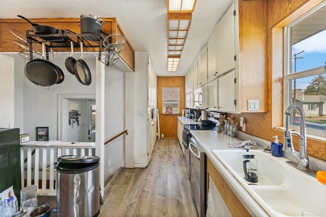 502 W Front St, Livingston, MT 59047 - kitchen featuring a sink, white microwave, light wood-type flooring, dishwasher, and light countertops