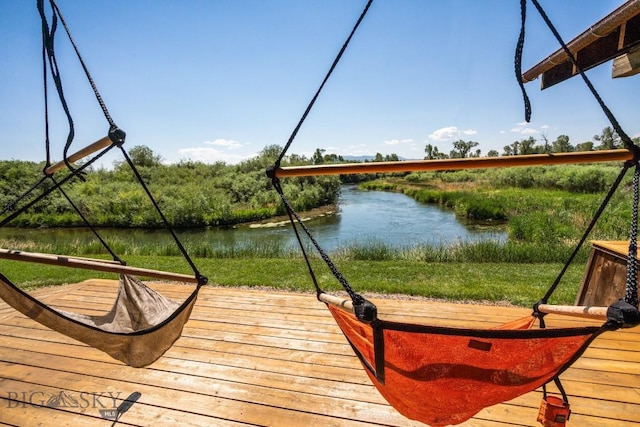 dock area with a water view
