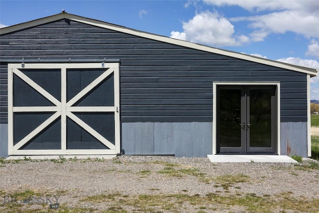 view of outbuilding with an outbuilding and french doors