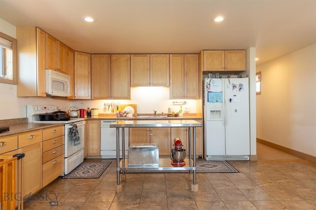 2 Dayspring Rd W, Sheridan, MT 59749 - kitchen featuring white appliances, recessed lighting, a sink, light brown cabinetry, and baseboards