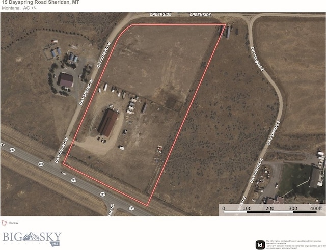 2 Dayspring Rd W, Sheridan, MT 59749 - aerial view of property's location with property parcel outlined