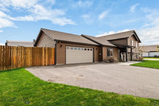 view of front of property featuring a garage, asphalt driveway, a shingled roof, and stone siding