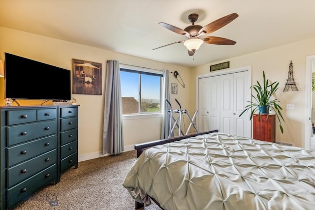 304 Farmall Ln, Manhattan, MT 59741 - carpeted bedroom with a closet, baseboards, and a ceiling fan