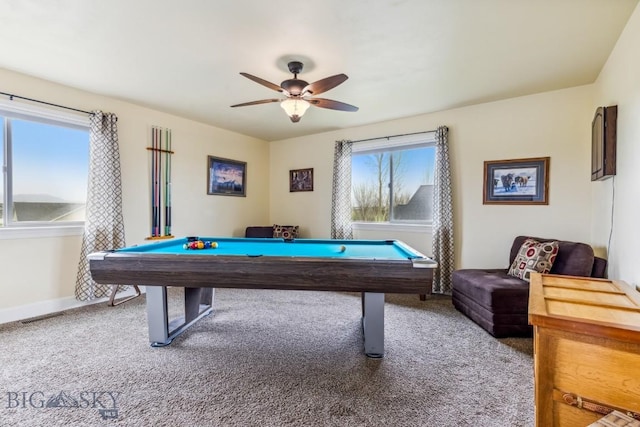 304 Farmall Ln, Manhattan, MT 59741 - game room with carpet flooring, pool table, ceiling fan, and baseboards