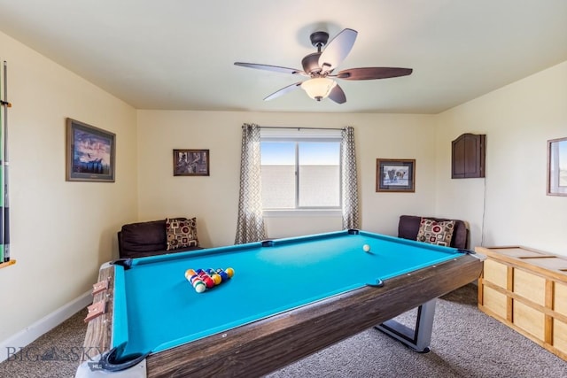 304 Farmall Ln, Manhattan, MT 59741 - game room featuring carpet, a ceiling fan, baseboards, and billiards table