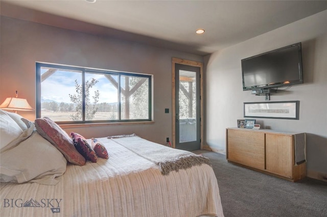 11762 Gooch Hill Rd, Gallatin Gateway, MT 59730 - carpeted bedroom with recessed lighting and access to outside