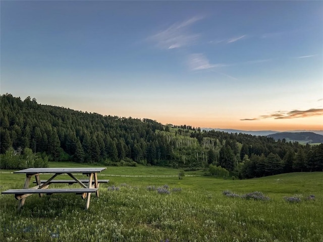 view of property's community with a view of trees