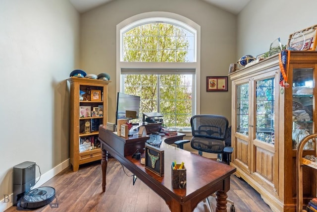 754 Milestone Dr, Belgrade, MT 59714 - office featuring wood finished floors, a high ceiling, and baseboards