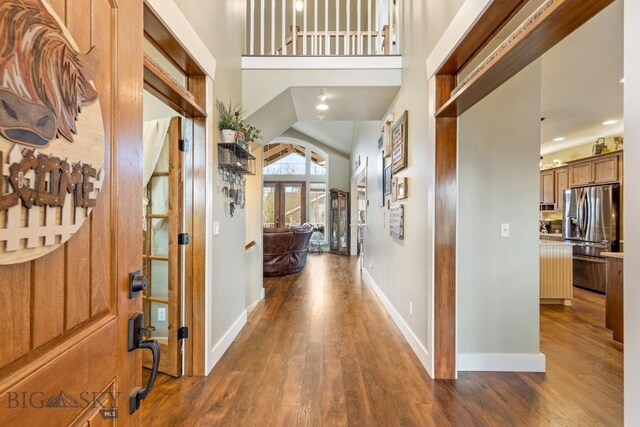 754 Milestone Dr, Belgrade, MT 59714 - entryway featuring dark wood-style floors, baseboards, french doors, and a high ceiling