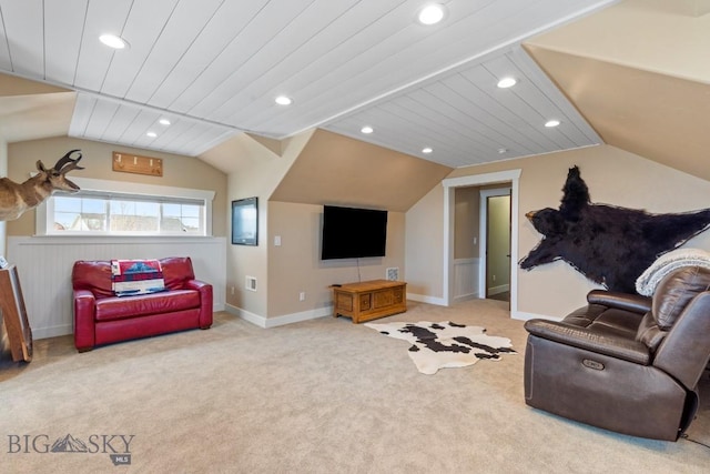 754 Milestone Dr, Belgrade, MT 59714 - living room featuring lofted ceiling, recessed lighting, carpet, and baseboards