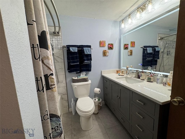 105 Country Club Ln, Butte, MT 59701 - full bathroom featuring tile patterned flooring, toilet, curtained shower, and vanity