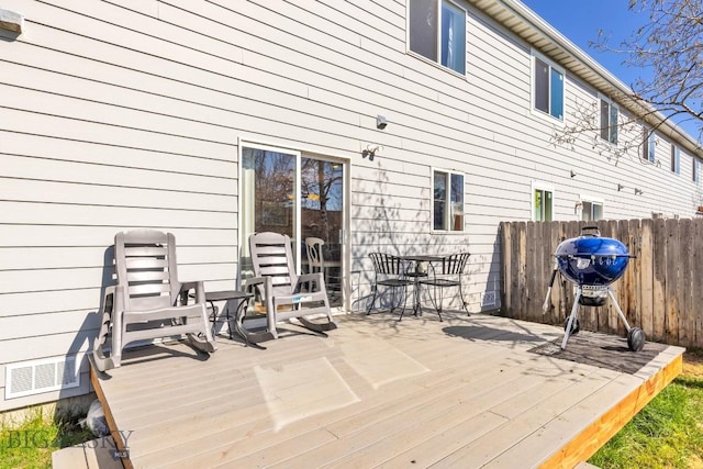 wooden deck featuring fence and grilling area