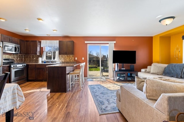 living room featuring healthy amount of natural light and light wood-style floors