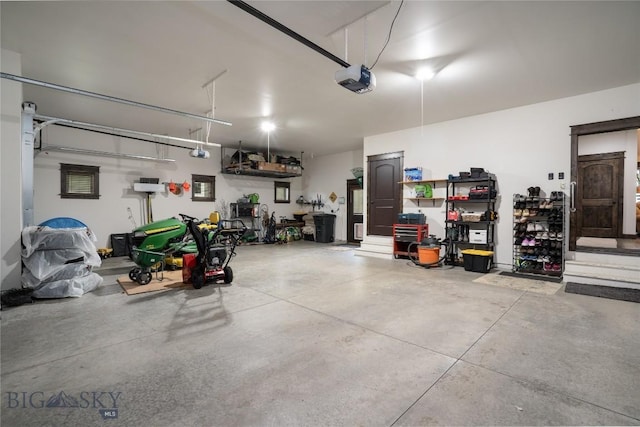 garage with a garage door opener