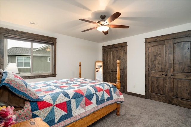 bedroom with carpet and ceiling fan