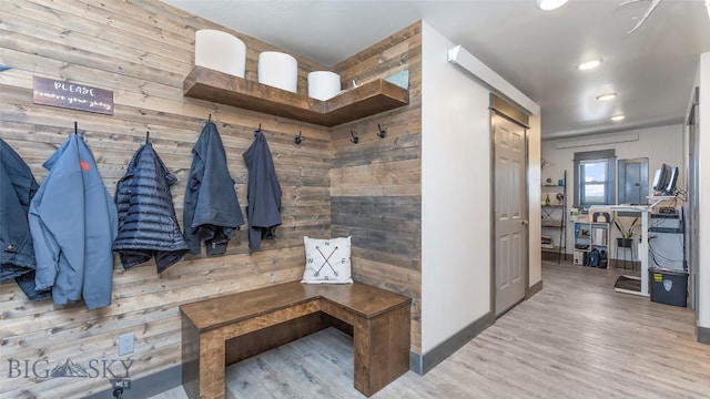 2200 Sugarloaf Mountain Rd, Glen, MT 59732 - mudroom with wood walls, wood finished floors, recessed lighting, and baseboards