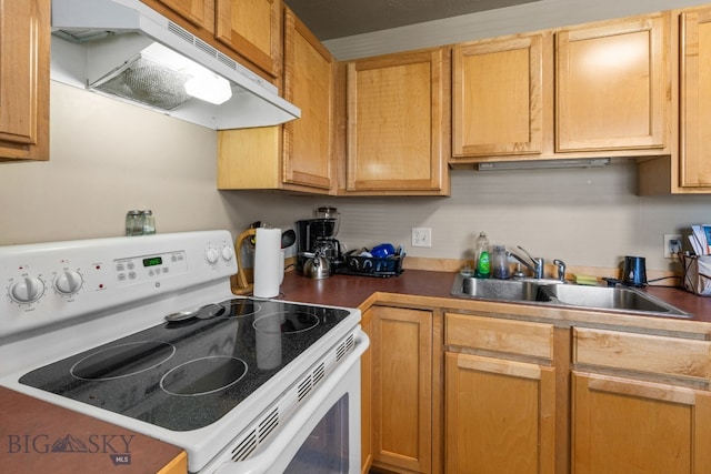 500/502 Idaho St, Belgrade, MT 59714 - kitchen with electric range, under cabinet range hood, and a sink