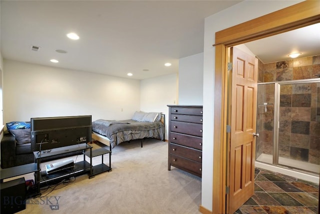 bedroom featuring recessed lighting and carpet floors