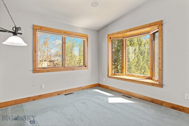 3450 W Hollyhock Dr, Belgrade, MT 59714 - spare room featuring lofted ceiling, baseboards, and carpet