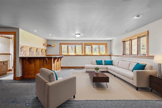 3450 W Hollyhock Dr, Belgrade, MT 59714 - living area featuring carpet floors, baseboards, and recessed lighting