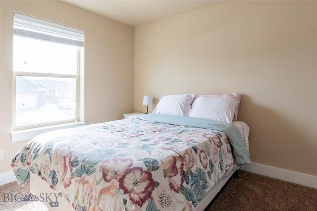 bedroom featuring multiple windows, carpet, and baseboards